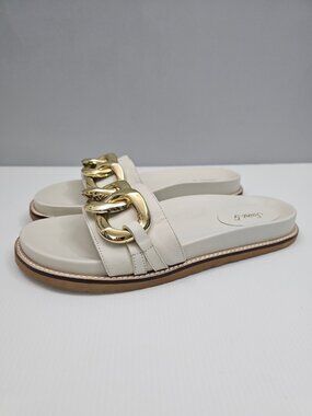Saint G Keira Flat Slide Sandal Womens 11 Off White Leather Gold Chain Slip On